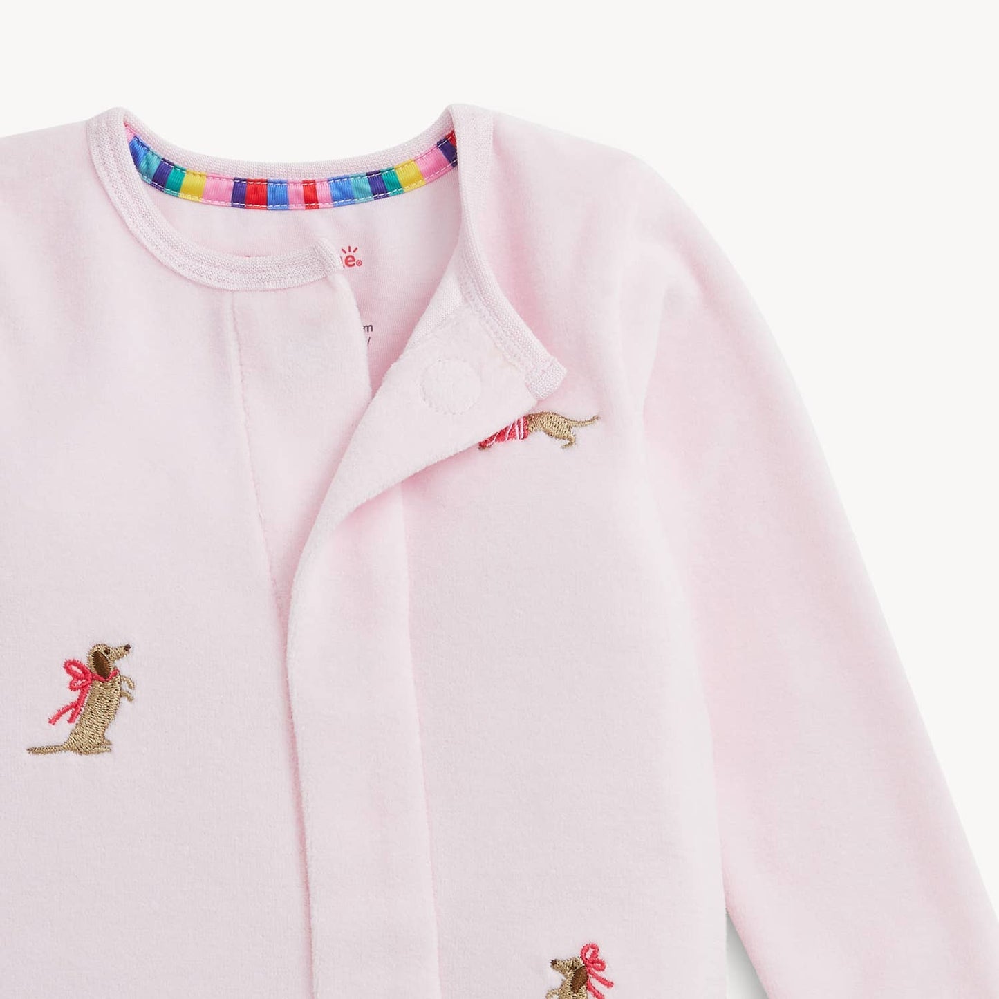 EMBROIDERY DOGS PINK VELOUR MAGNETIC  FOOTIE