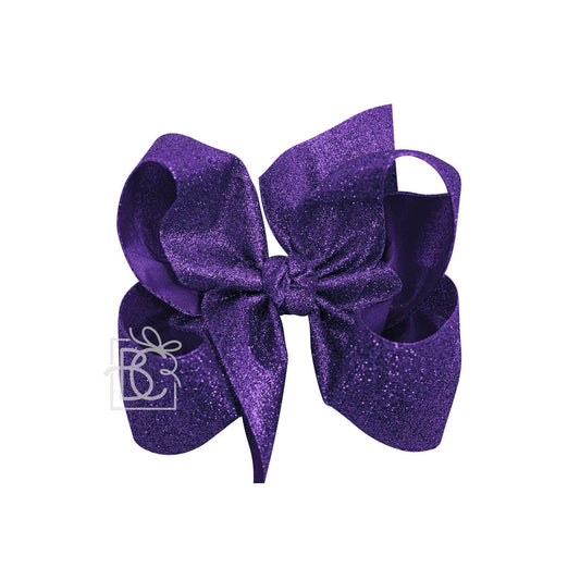 PURPLE GLITTER METALLIC BOW ON CLIP