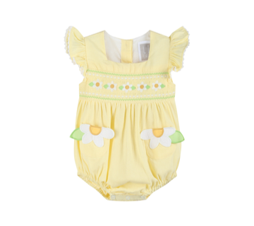 Yellow Daisy Pocket Smocked Flutter Romper