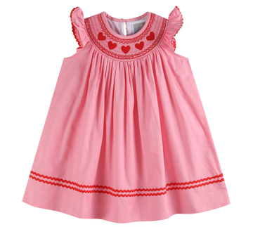 Pink Heart Valentine Smocked Bishop Dress