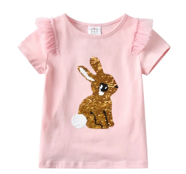 pink sequin bunny shirt