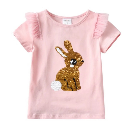 pink sequin bunny shirt