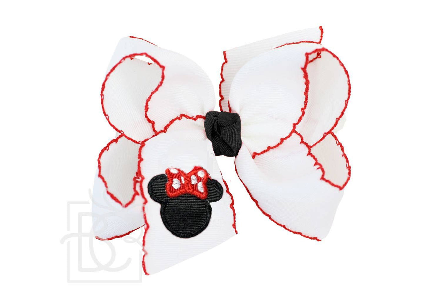 EMBROIDERED Minnie ON CROCHET EDGE BOWS: / 4.5" Large