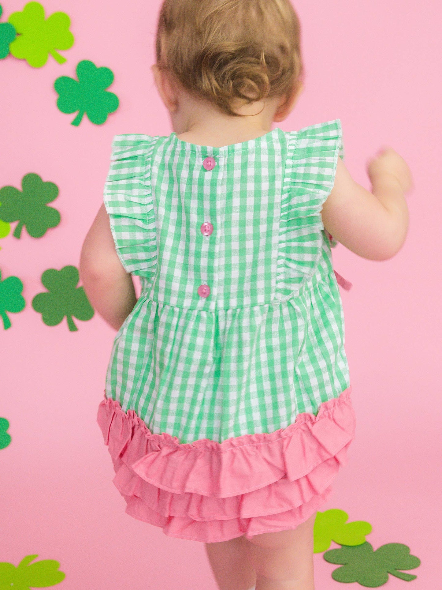 Baby Girls Classic Spring Bud Gingham Classic Ruffle Bubble