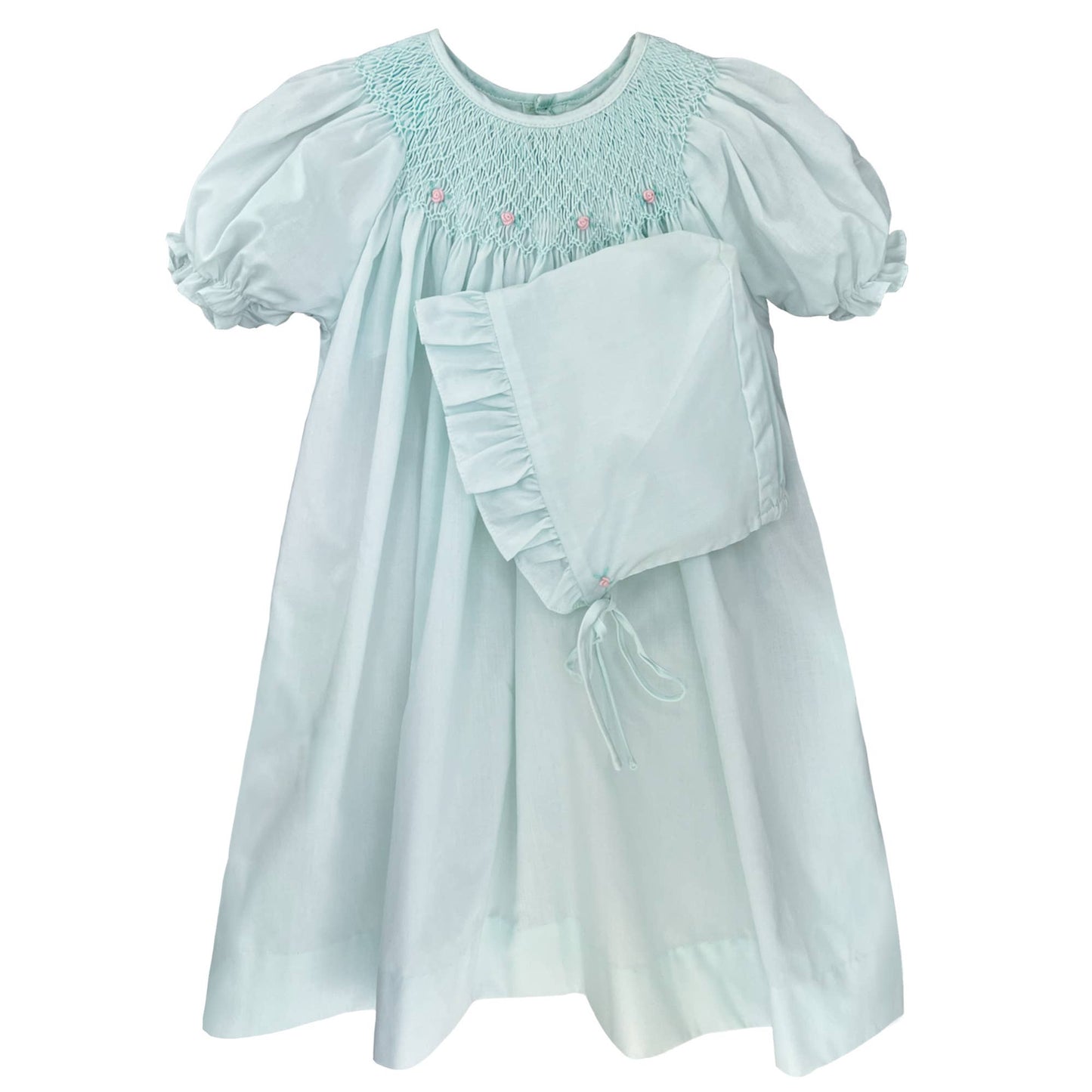 Mint Smocked Daygown with Raglan Embroidery