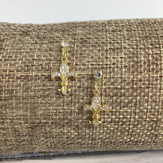 Tiny Rhinestone Fleur De Lis Earrings