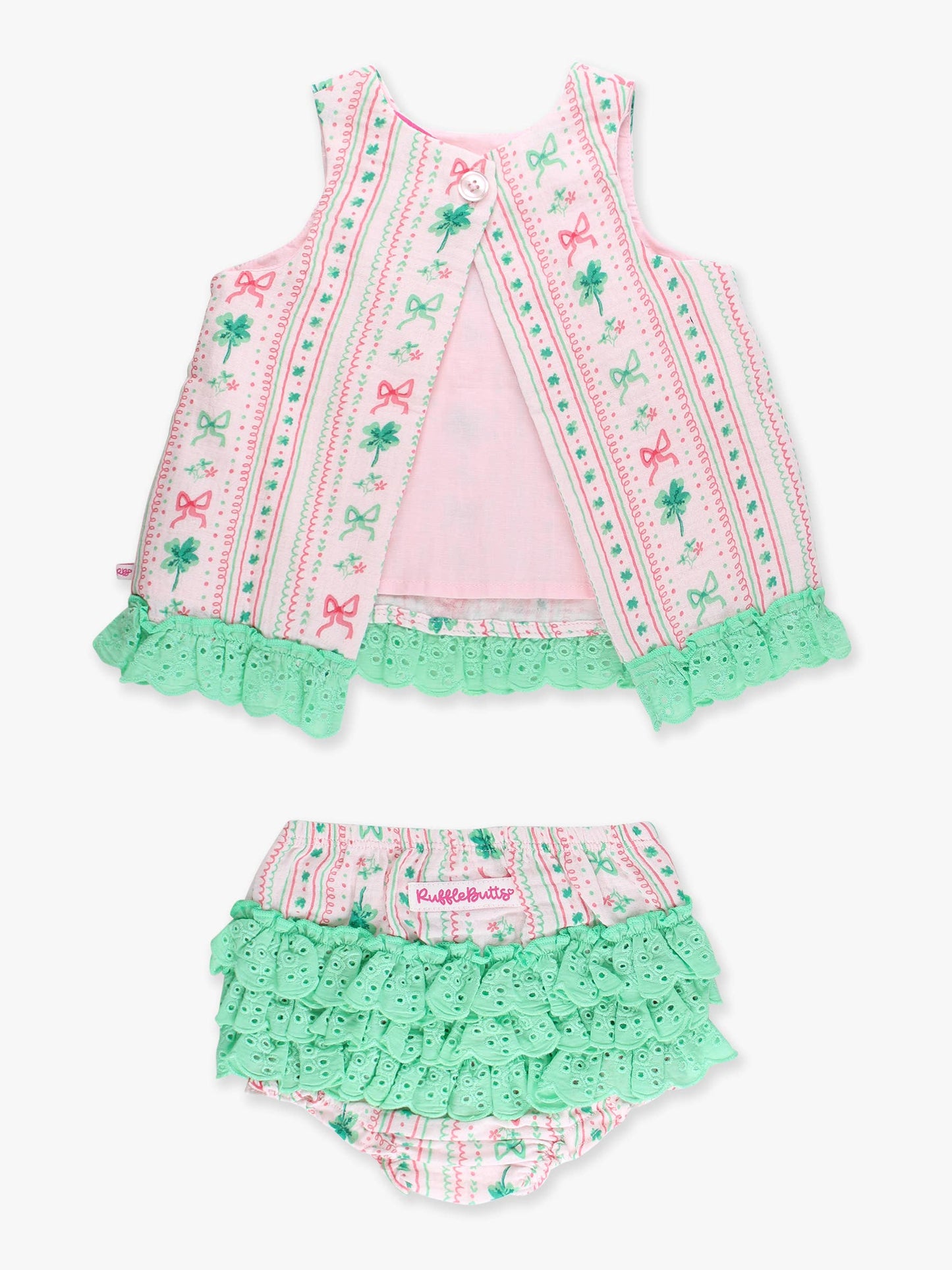 Baby Girls Clover Bows & Wishes Cotton Gauze Swing Top & Bloomer Set