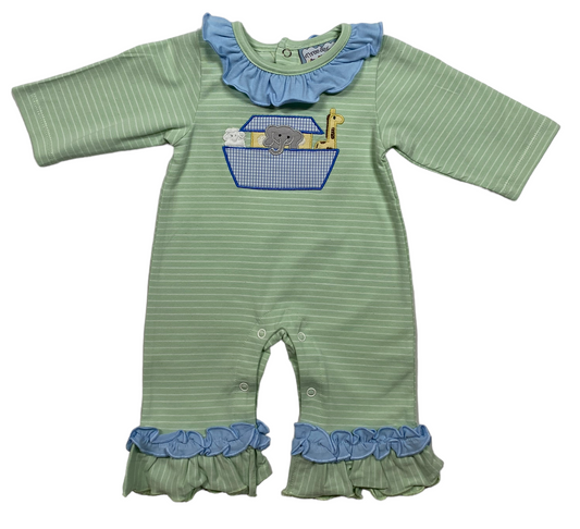 Noah’s Ark appliqué girl romper