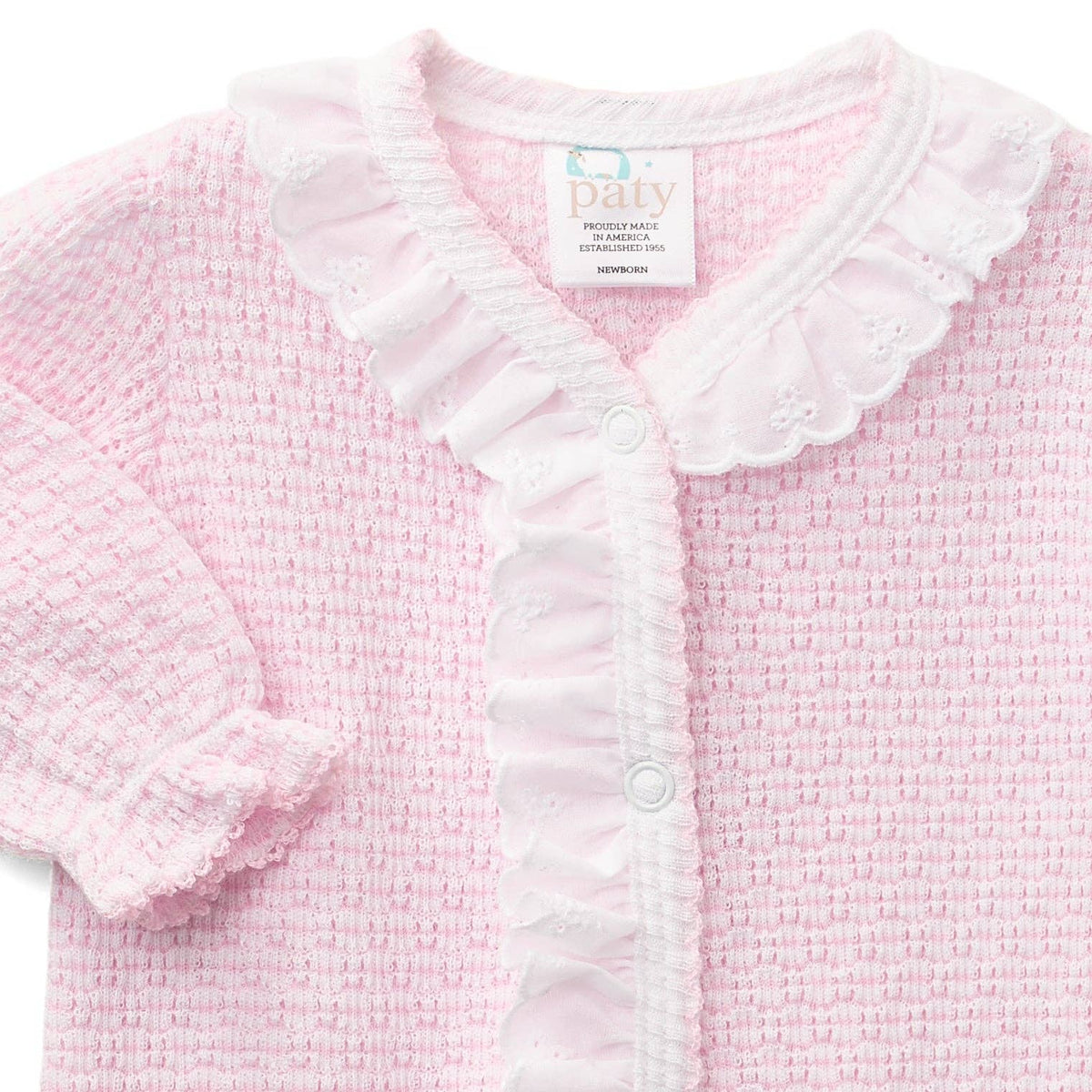 Paty Pink Knit Solid Color Footie with Eyelet Trim