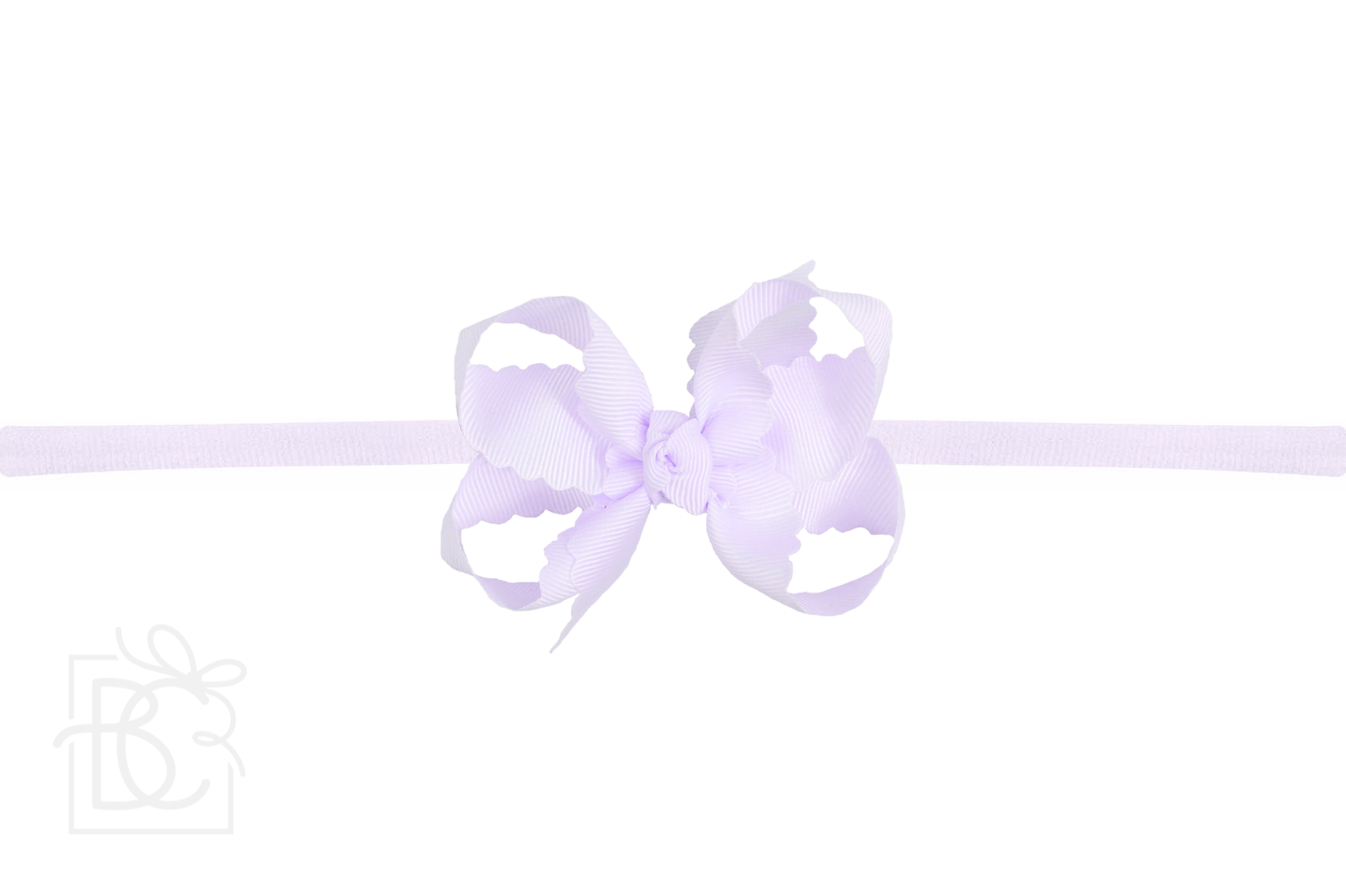 Powder Orchid 1/4”Nylon Pantyhose Headband w/ Scalloped Edge Bow: / 3.5" Medium