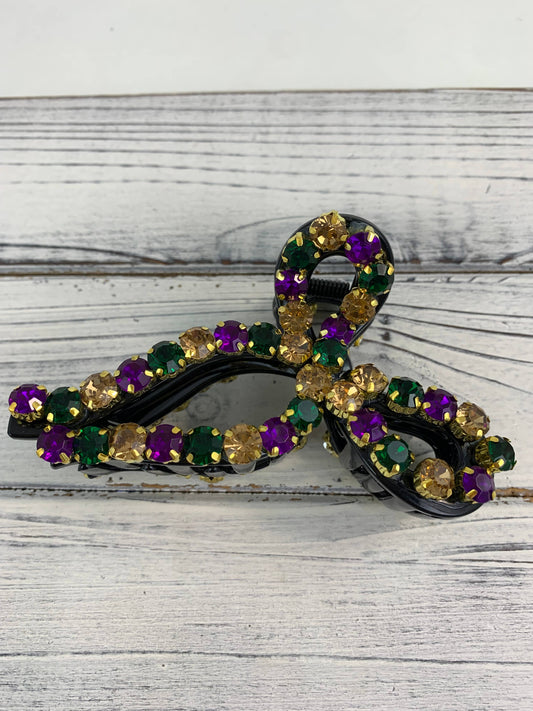 Mardi Gras Stone Ribbon Hair Clip