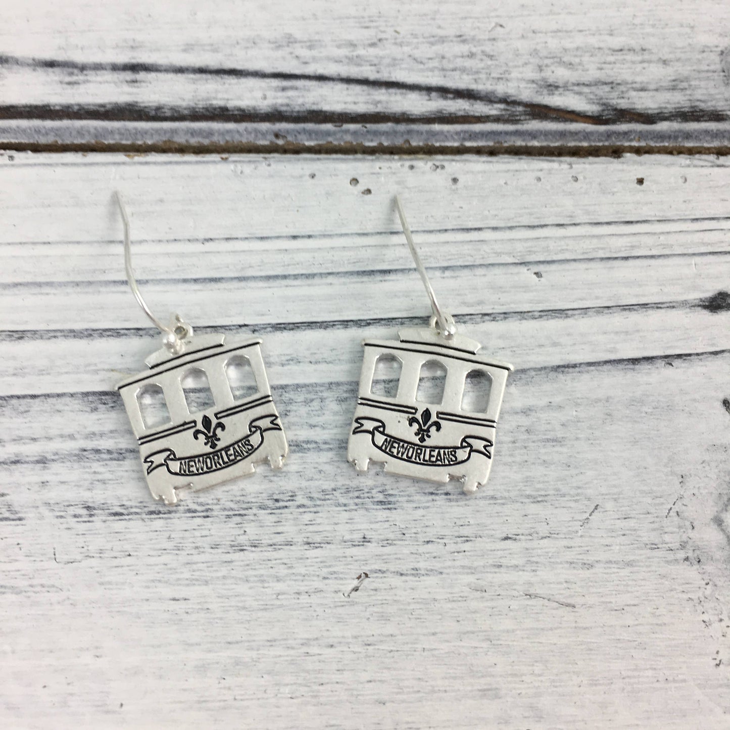 New Orleans streetcar earrings Silver