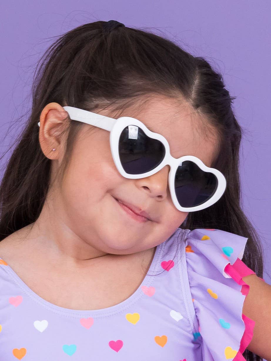 Girls White Heart Shaped Sunglasses: