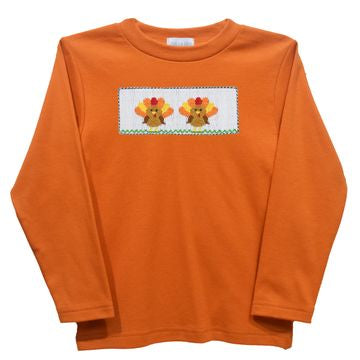 Turkeys Smocked Orange Knit Long Sleeve Boys T-Shirt