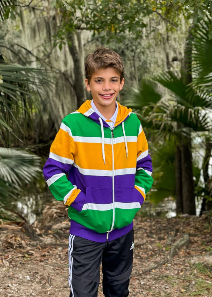 Thick Stripe Rugby Youth Zip Up Hoodie