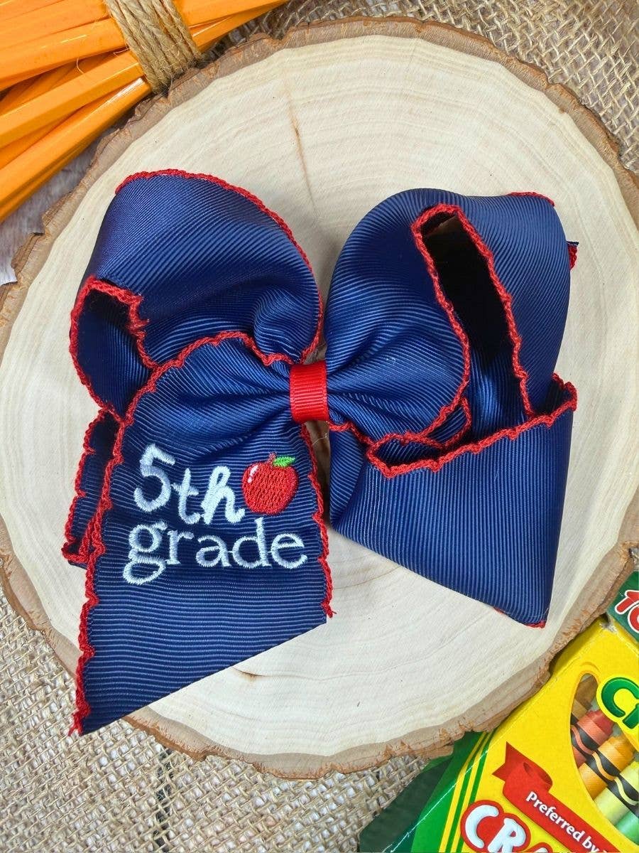 School Grade Embroidered Apple Moonstitch Bow