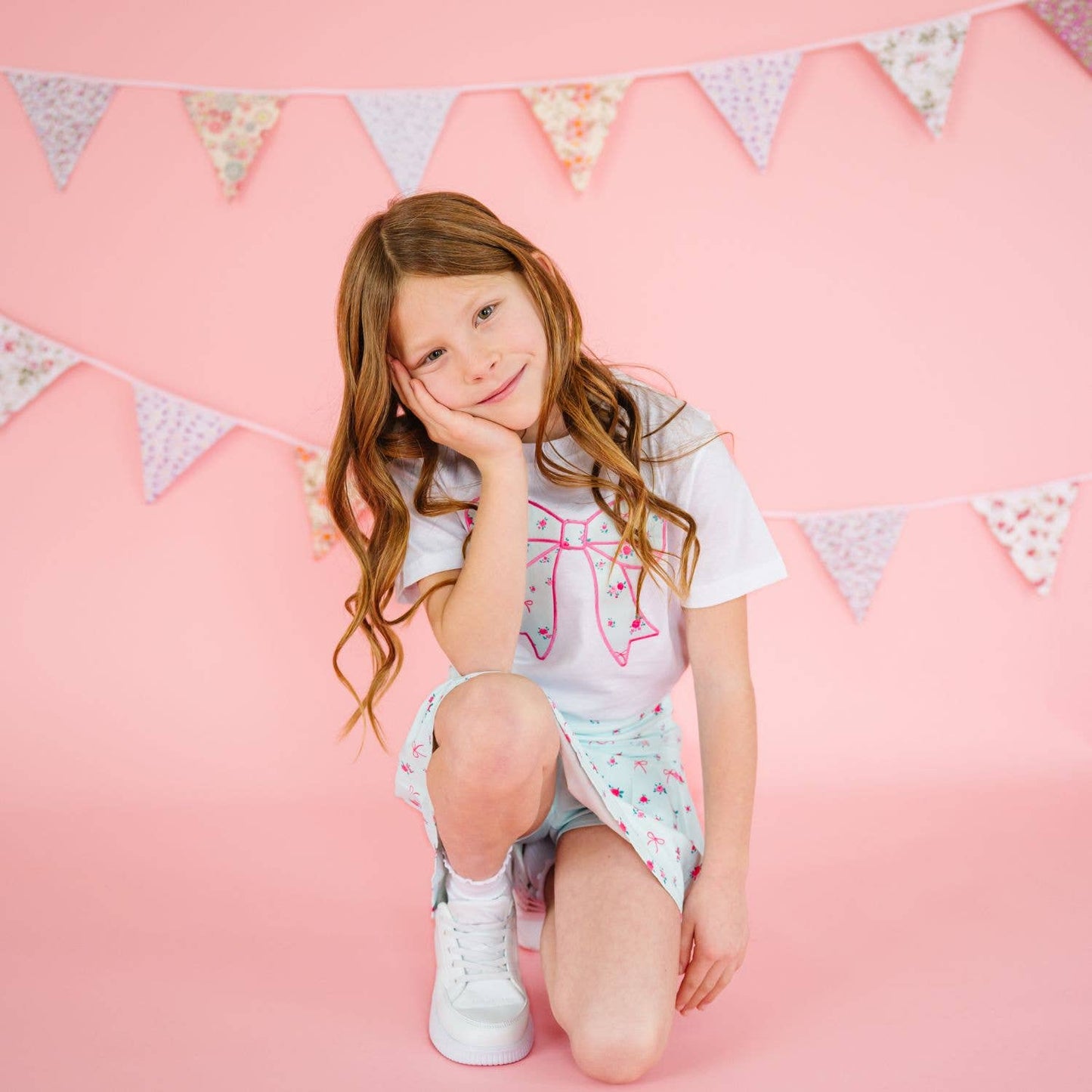 Sky Blue Floral Athletic Skort - Kids Clothing
