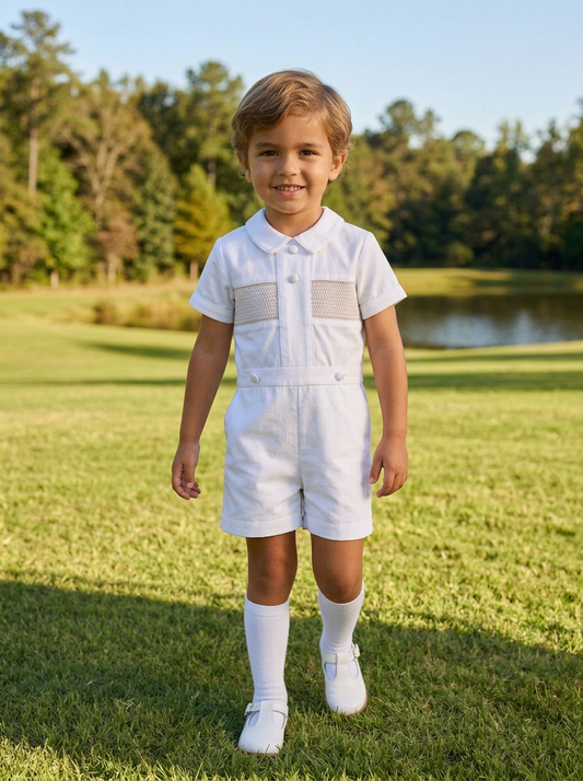 Boys Bobby Suit – Hand Smocked Design Satin Buttons