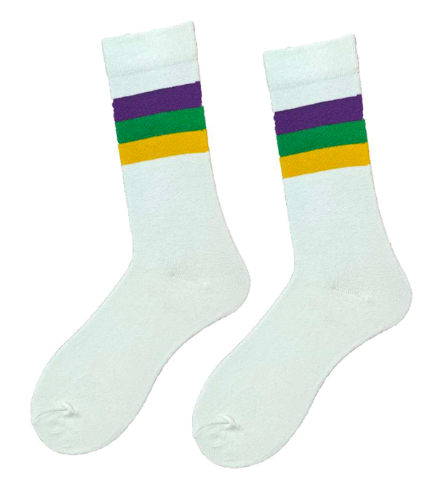 White Mardi Gras Striped Ribbed Socks