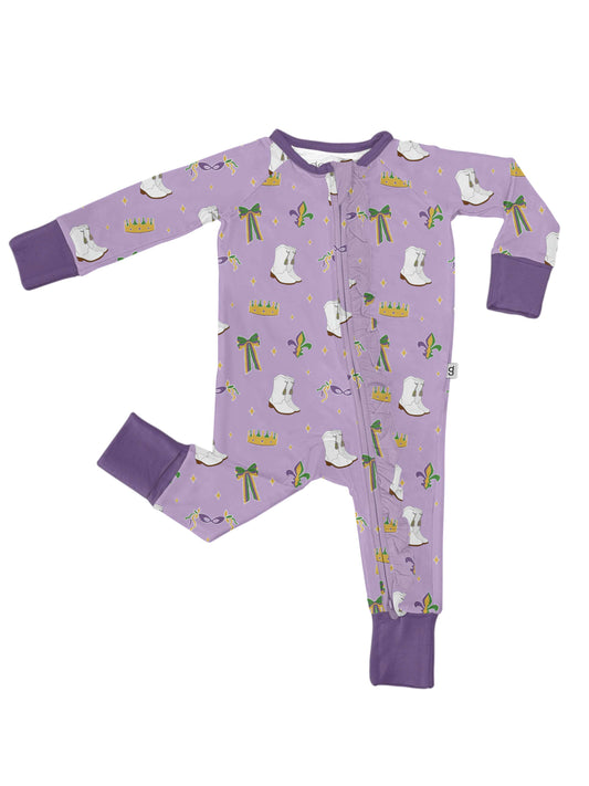 Mardi Gras Queen Long Sleeve Convertible Zip PJs