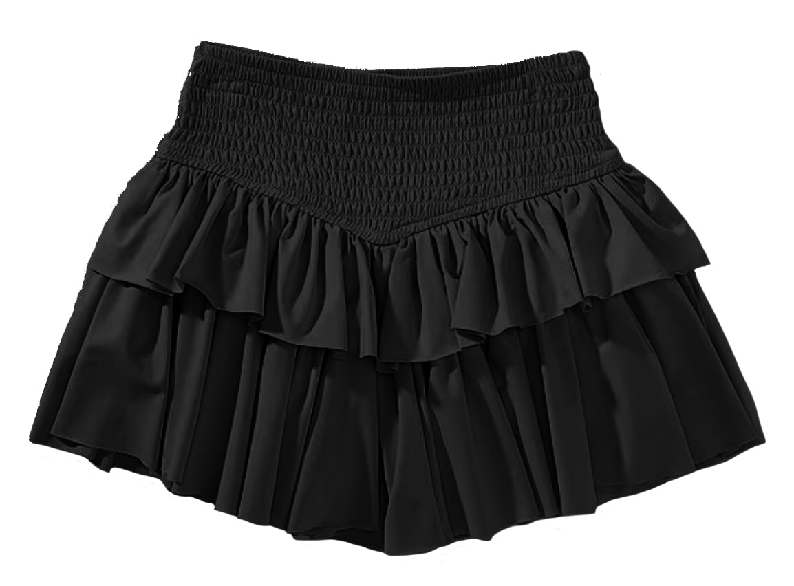 Black Smocked Mesh Short