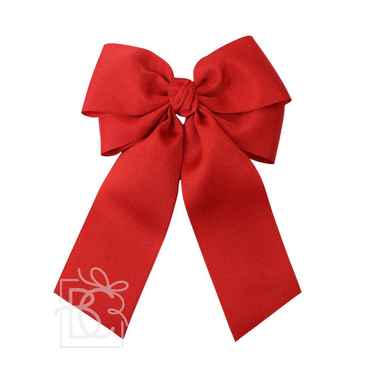 GROSGRAIN DOUBLE TAIL BOW ON ALLIGATOR CLIP: Red