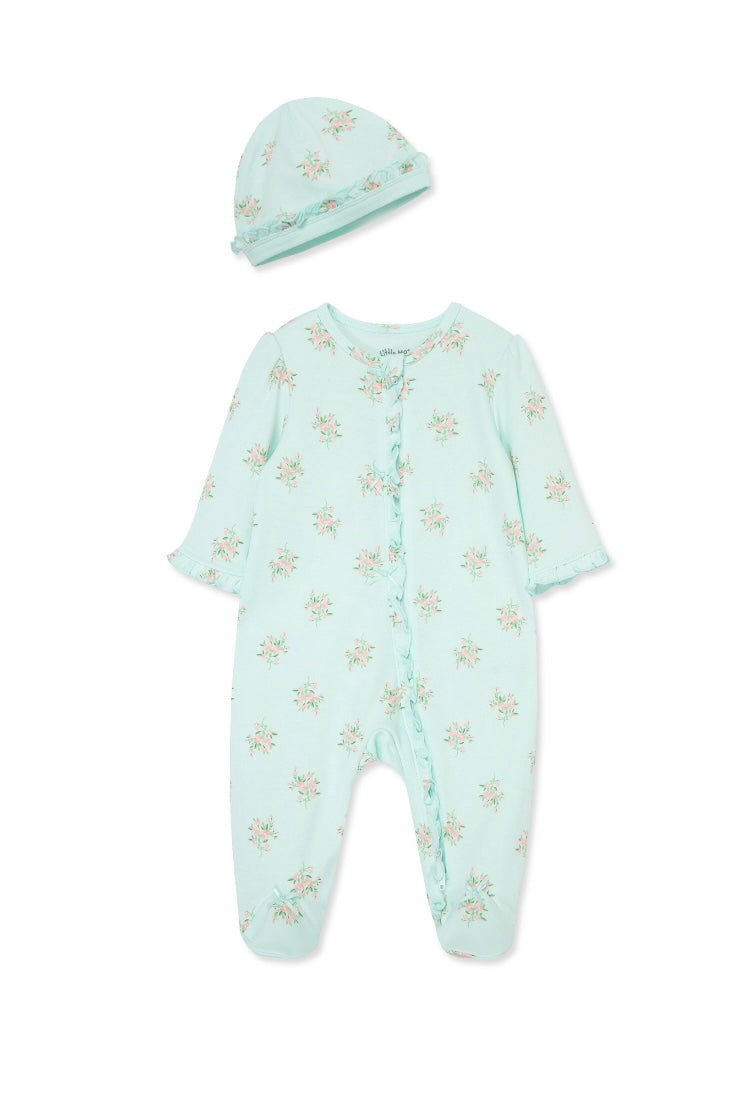 Delicate Floral Footie and Hat