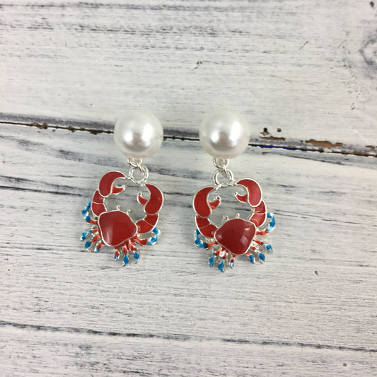 Crab with Pearl dangle earrings