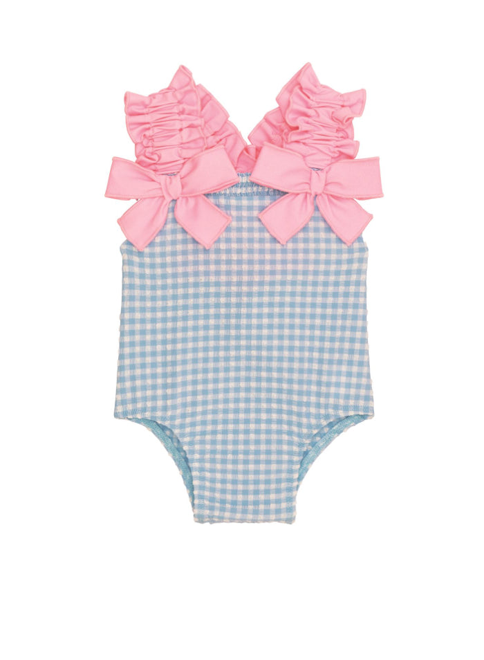 Blue Crinkle Check Swimsuit