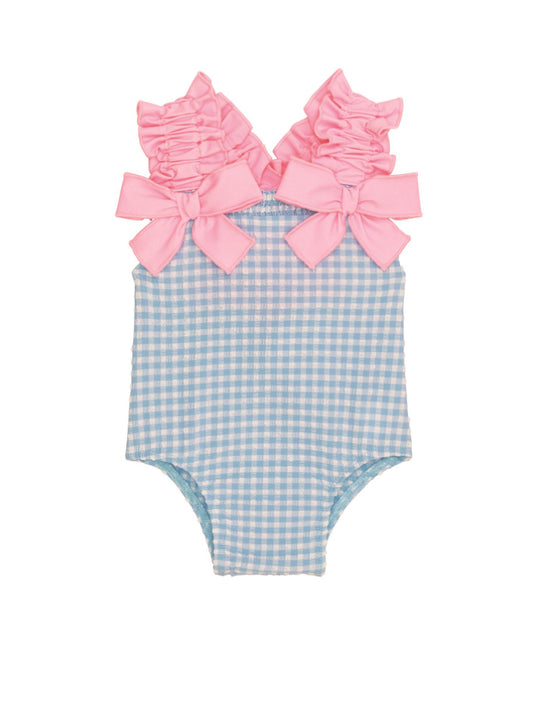 Blue Crinkle Check Swimsuit