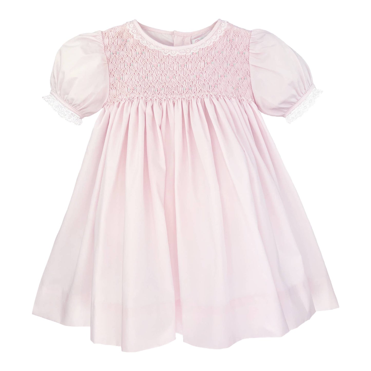 Fully Smocked Pink Dress with French Lace