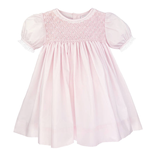 Fully Smocked Pink Dress with French Lace