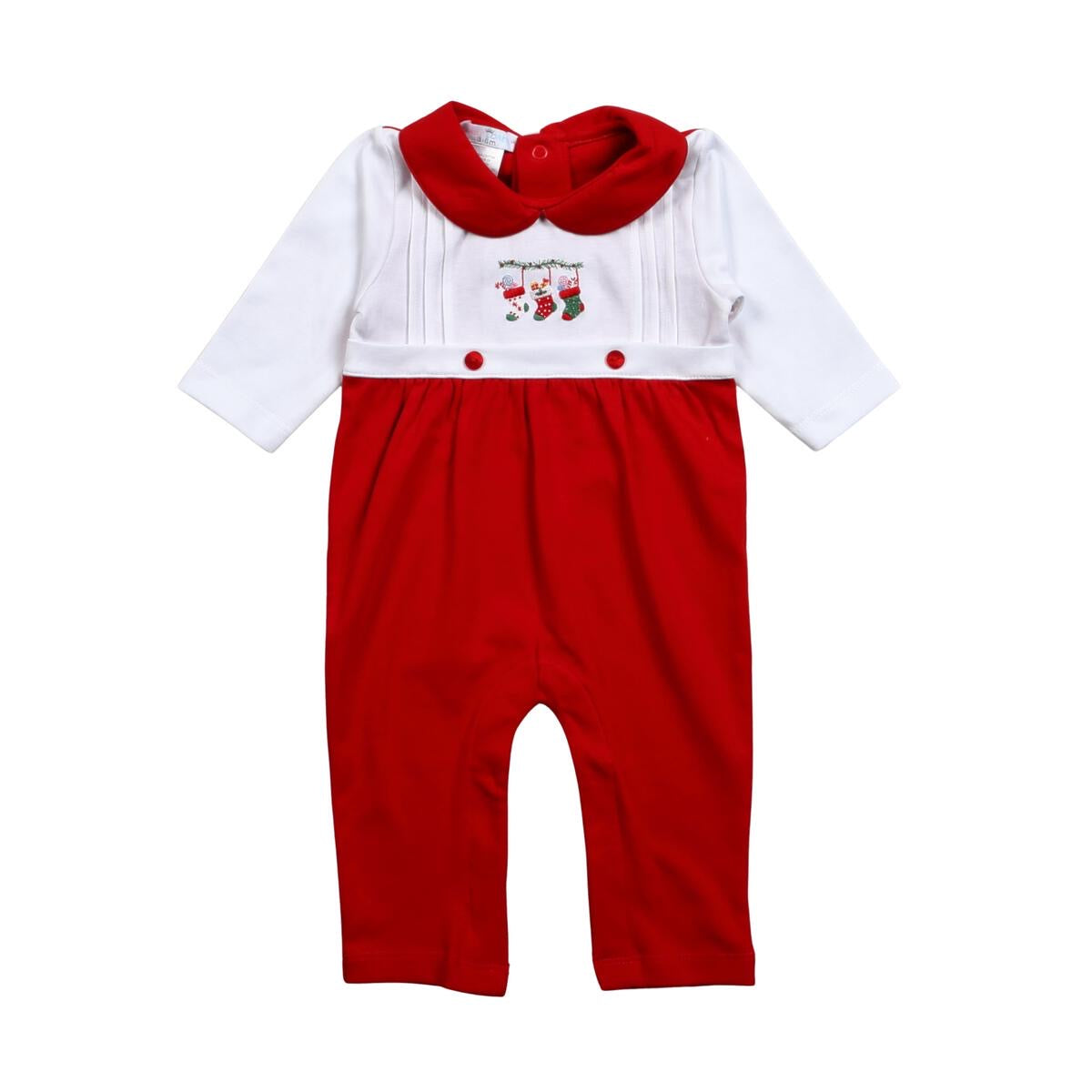 Christmas stocking embroidered boy Pima romper