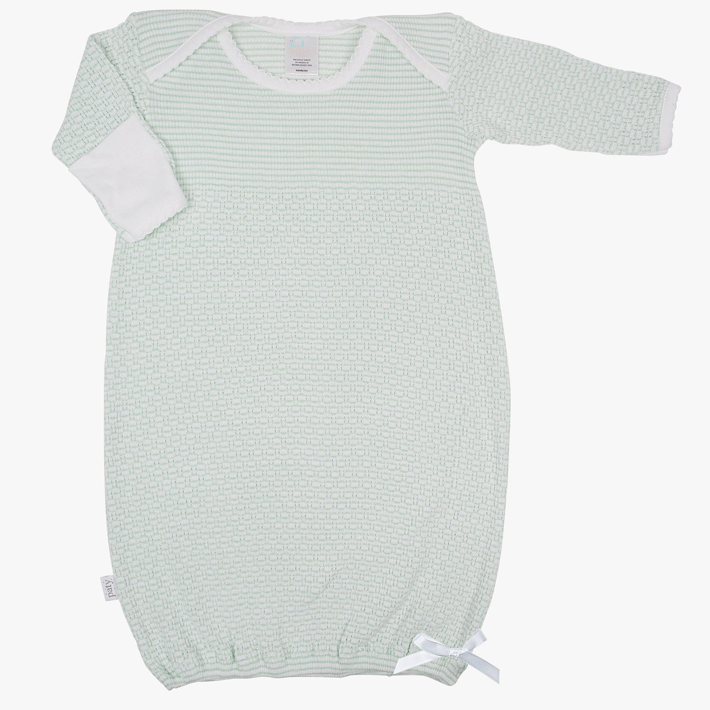 Mint Solid Stripe, Overlap Shoulder Gown