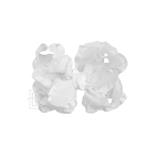 DOUBLE RUFFLE BOW ON CLIP: WHITE