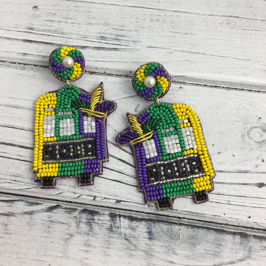 Mardi Gras bead/pearl streetcar earrings