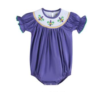 Purple Mardi Gras Smocked Romper