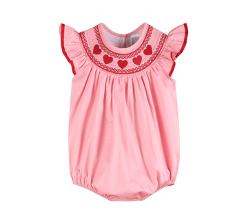 Pink Hearts Valentine Smocked Romper