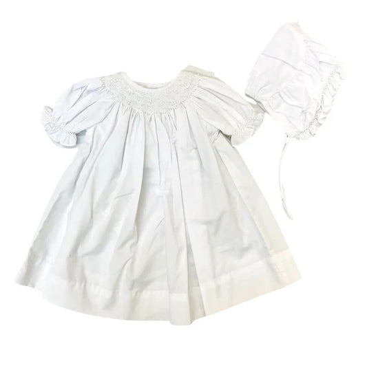 White smocked day dress