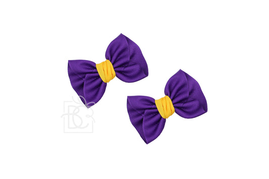 2Pk - 2.25" Mini Anne Bow Clip - Purple and Yellow Gold
