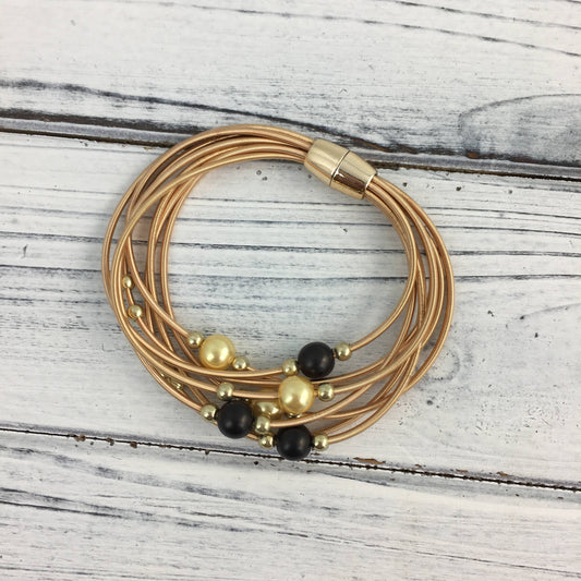 Black and Gold Saints Pearl Guitar String Bracelet
