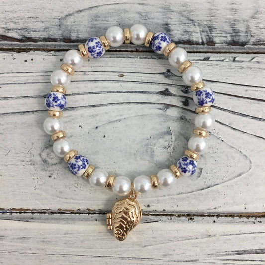 Willow Pattern Oyster Locket Charm Bracelet