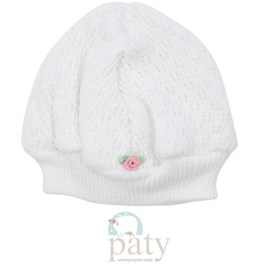 Paty Knit Beanie with Pink Rosette
