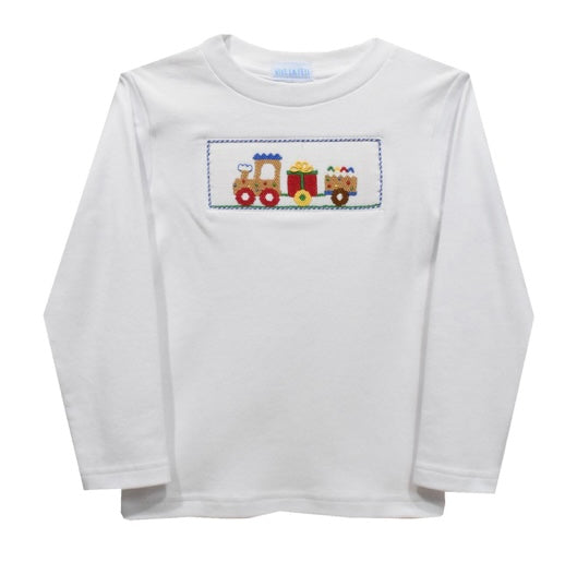 Christmas train smocked shirt