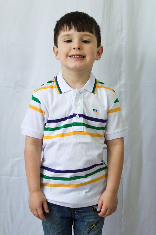 White Infinity Youth Short Sleeve Mardi Gras Polo