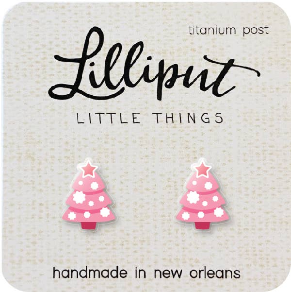 Pink Christmas Tree Earrings