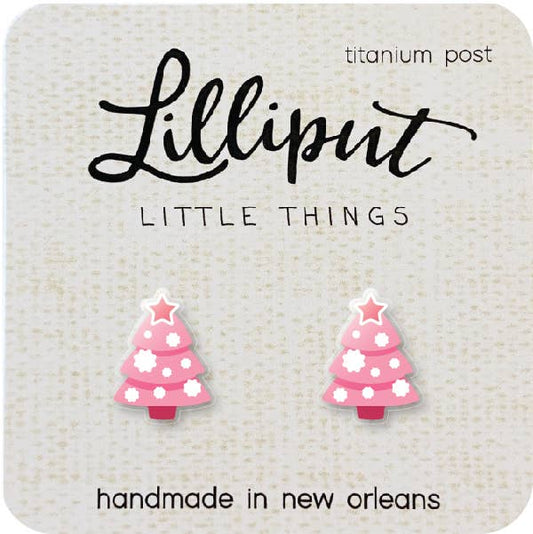 Pink Christmas Tree Earrings