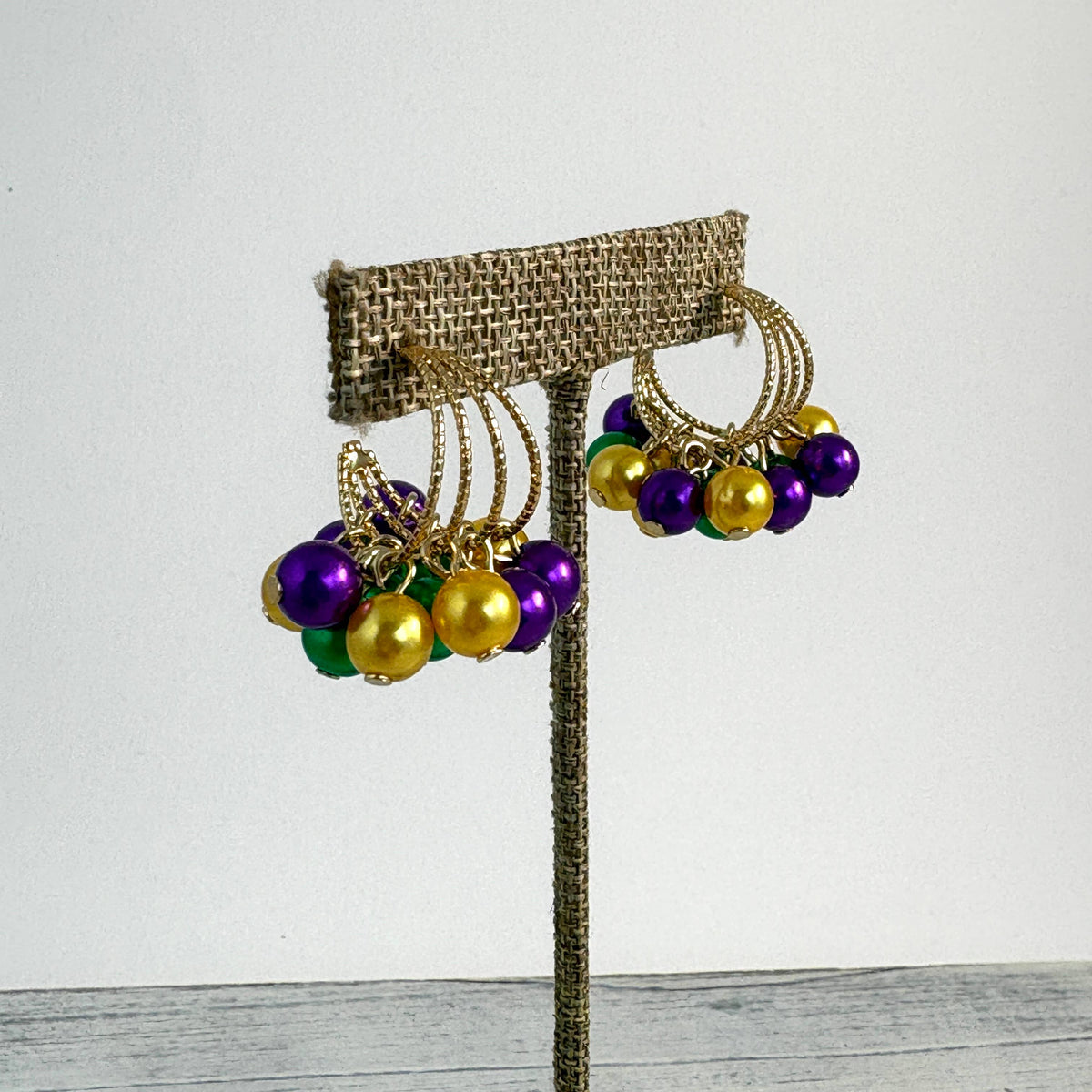 Mardi Gras Pearl Cluster Hoop Earrings