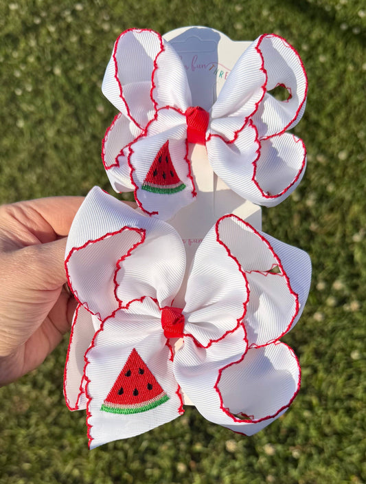 Watermelon Embroidered Hair Bow: 5 inch