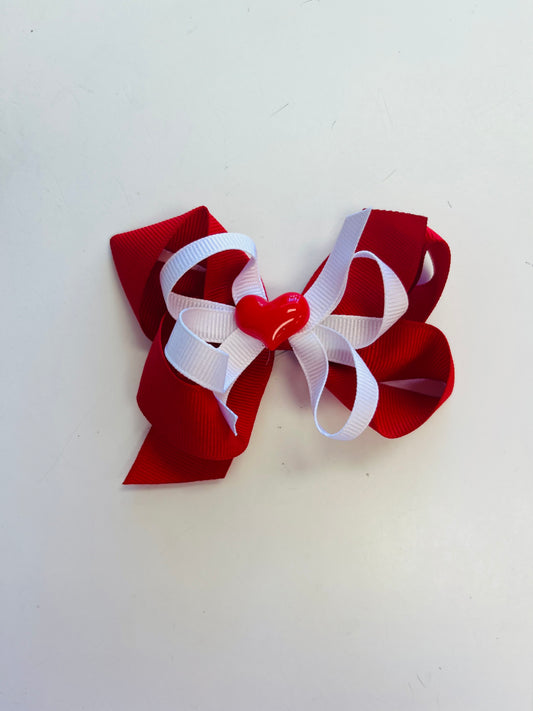 Solid red and white Resin Heart bow